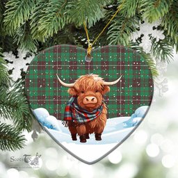 Scottish McKinnon Hunting Ancient Tartan Christmas Ceramic Ornament - Highland Cows Snow Style - Tartan Christmas Ornaments Scottish Plaid Tartan Plaid - ScotsTee - scotstee.com