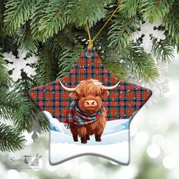 Scottish MacDuff Ancient Tartan Christmas Ceramic Ornament - Highland Cows Snow Style - Tartan Christmas Ornaments Scottish Plaid Tartan Plaid - ScotsTee - scotstee.com