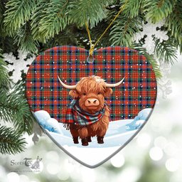 Scottish MacDuff Ancient Tartan Christmas Ceramic Ornament - Highland Cows Snow Style - Tartan Christmas Ornaments Scottish Plaid Tartan Plaid - ScotsTee - scotstee.com