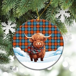 Scottish McLachlan Ancient Tartan Christmas Ceramic Ornament - Highland Cows Snow Style - Tartan Christmas Ornaments Scottish Plaid Tartan Plaid - ScotsTee - scotstee.com