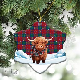 Scottish Lindsay Modern Tartan Christmas Ceramic Ornament - Highland Cows Snow Style - Tartan Christmas Ornaments Scottish Plaid Tartan Plaid - ScotsTee - scotstee.com