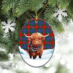 Scottish Mar Tartan Christmas Ceramic Ornament - Highland Cows Snow Style - Tartan Christmas Ornaments Scottish Plaid Tartan Plaid - ScotsTee - scotstee.com