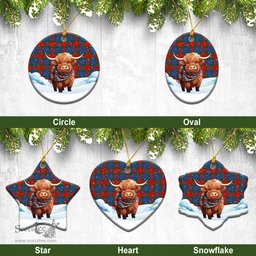 Scottish Mar Tartan Christmas Ceramic Ornament - Highland Cows Snow Style - Tartan Christmas Ornaments Scottish Plaid Tartan Plaid - ScotsTee - scotstee.com