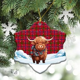 Scottish MacRae Modern Tartan Christmas Ceramic Ornament - Highland Cows Snow Style - Tartan Christmas Ornaments Scottish Plaid Tartan Plaid - ScotsTee - scotstee.com