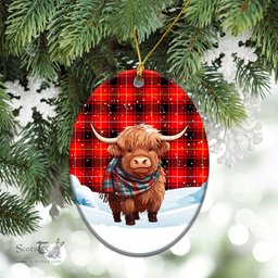 Scottish MacIver Modern Tartan Christmas Ceramic Ornament - Highland Cows Snow Style - Tartan Christmas Ornaments Scottish Plaid Tartan Plaid - ScotsTee - scotstee.com
