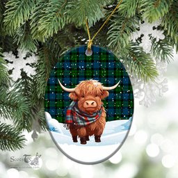 Scottish MacKie Tartan Christmas Ceramic Ornament - Highland Cows Snow Style - Tartan Christmas Ornaments Scottish Plaid Tartan Plaid - ScotsTee - scotstee.com