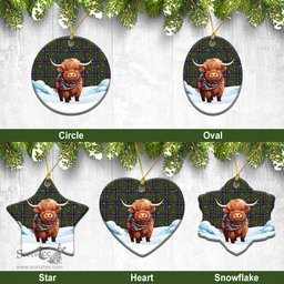 Scottish MacMillan Hunting Modern Tartan Christmas Ceramic Ornament - Highland Cows Snow Style - Tartan Christmas Ornaments Scottish Plaid Tartan Plaid - ScotsTee - scotstee.com