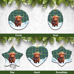 Scottish MacThomas Ancient Tartan Christmas Ceramic Ornament - Highland Cows Snow Style - Tartan Christmas Ornaments Scottish Plaid Tartan Plaid - ScotsTee - scotstee.com