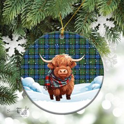 Scottish MacLaren Ancient Tartan Christmas Ceramic Ornament - Highland Cows Snow Style - Tartan Christmas Ornaments Scottish Plaid Tartan Plaid - ScotsTee - scotstee.com