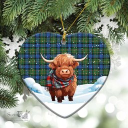 Scottish MacLaren Ancient Tartan Christmas Ceramic Ornament - Highland Cows Snow Style - Tartan Christmas Ornaments Scottish Plaid Tartan Plaid - ScotsTee - scotstee.com