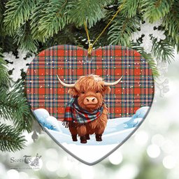 Scottish MacFarlane Ancient Tartan Christmas Ceramic Ornament - Highland Cows Snow Style - Tartan Christmas Ornaments Scottish Plaid Tartan Plaid - ScotsTee - scotstee.com