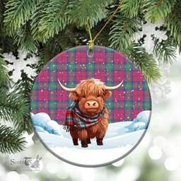 Scottish Lindsay Ancient Tartan Christmas Ceramic Ornament - Highland Cows Snow Style - Tartan Christmas Ornaments Scottish Plaid Tartan Plaid - ScotsTee - scotstee.com