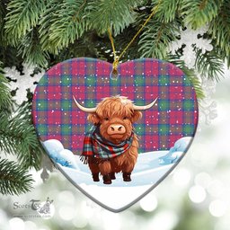 Scottish Lindsay Ancient Tartan Christmas Ceramic Ornament - Highland Cows Snow Style - Tartan Christmas Ornaments Scottish Plaid Tartan Plaid - ScotsTee - scotstee.com