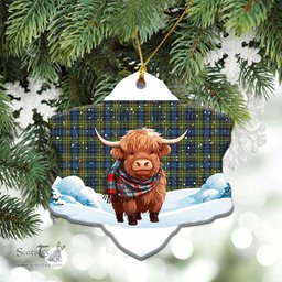 Scottish McLellan Ancient Tartan Christmas Ceramic Ornament - Highland Cows Snow Style - Tartan Christmas Ornaments Scottish Plaid Tartan Plaid - ScotsTee - scotstee.com