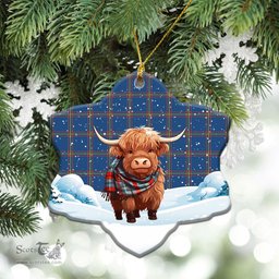 Scottish MacLaine of Loch Buie Hunting Ancient Tartan Christmas Ceramic Ornament - Highland Cows Snow Style - Tartan Christmas Ornaments Scottish Plaid Tartan Plaid - ScotsTee - scotstee.com