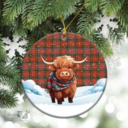 Scottish MacPherson Weathered Tartan Christmas Ceramic Ornament - Highland Cows Snow Style - Tartan Christmas Ornaments Scottish Plaid Tartan Plaid - ScotsTee - scotstee.com