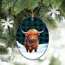 Scottish MacCallum Modern Tartan Christmas Ceramic Ornament - Highland Cows Snow Style - Tartan Christmas Ornaments Scottish Plaid Tartan Plaid - ScotsTee - scotstee.com