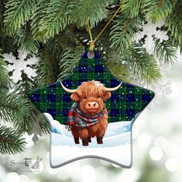 Scottish MacCallum Modern Tartan Christmas Ceramic Ornament - Highland Cows Snow Style - Tartan Christmas Ornaments Scottish Plaid Tartan Plaid - ScotsTee - scotstee.com