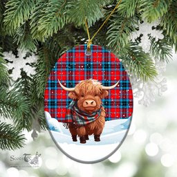Scottish MacTavish Modern Tartan Christmas Ceramic Ornament - Highland Cows Snow Style - Tartan Christmas Ornaments Scottish Plaid Tartan Plaid - ScotsTee - scotstee.com