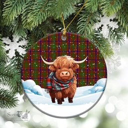 Scottish Lumsden Tartan Christmas Ceramic Ornament - Highland Cows Snow Style - Tartan Christmas Ornaments Scottish Plaid Tartan Plaid - ScotsTee - scotstee.com