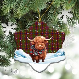 Scottish Lumsden Tartan Christmas Ceramic Ornament - Highland Cows Snow Style - Tartan Christmas Ornaments Scottish Plaid Tartan Plaid - ScotsTee - scotstee.com