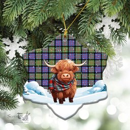 Scottish MacDonald Ancient Tartan Christmas Ceramic Ornament - Highland Cows Snow Style - Tartan Christmas Ornaments Scottish Plaid Tartan Plaid - ScotsTee - scotstee.com