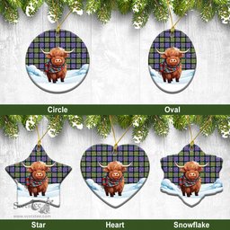 Scottish MacDonald Ancient Tartan Christmas Ceramic Ornament - Highland Cows Snow Style - Tartan Christmas Ornaments Scottish Plaid Tartan Plaid - ScotsTee - scotstee.com
