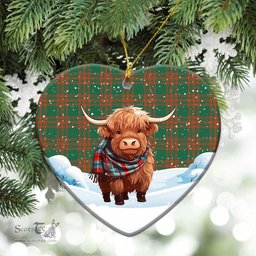 Scottish Menzies Green Ancient Tartan Christmas Ceramic Ornament - Highland Cows Snow Style - Tartan Christmas Ornaments Scottish Plaid Tartan Plaid - ScotsTee - scotstee.com