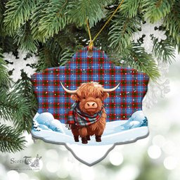 Scottish Skirving Tartan Christmas Ceramic Ornament - Highland Cows Snow Style - Tartan Christmas Ornaments Scottish Plaid Tartan Plaid - ScotsTee - scotstee.com