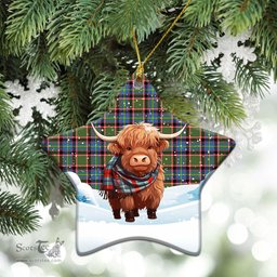Scottish Stirling (of Cadder-Present Chief) Tartan Christmas Ceramic Ornament - Highland Cows Snow Style - Tartan Christmas Ornaments Scottish Plaid Tartan Plaid - ScotsTee - scotstee.com
