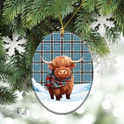 Scottish Thomson Blue Tartan Christmas Ceramic Ornament - Highland Cows Snow Style - Tartan Christmas Ornaments Scottish Plaid Tartan Plaid - ScotsTee - scotstee.com