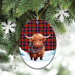 Scottish McPherson Modern Tartan Christmas Ceramic Ornament - Highland Cows Snow Style - Tartan Christmas Ornaments Scottish Plaid Tartan Plaid - ScotsTee - scotstee.com