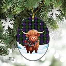 Scottish MacDonald Tartan Christmas Ceramic Ornament - Highland Cows Snow Style - Tartan Christmas Ornaments Scottish Plaid Tartan Plaid - ScotsTee - scotstee.com