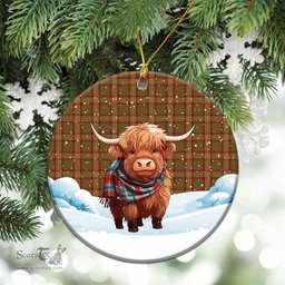 Scottish Reid Ancient Tartan Christmas Ceramic Ornament - Highland Cows Snow Style - Tartan Christmas Ornaments Scottish Plaid Tartan Plaid - ScotsTee - scotstee.com