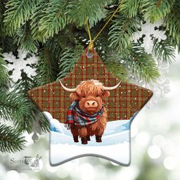 Scottish Reid Ancient Tartan Christmas Ceramic Ornament - Highland Cows Snow Style - Tartan Christmas Ornaments Scottish Plaid Tartan Plaid - ScotsTee - scotstee.com