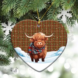 Scottish Reid Ancient Tartan Christmas Ceramic Ornament - Highland Cows Snow Style - Tartan Christmas Ornaments Scottish Plaid Tartan Plaid - ScotsTee - scotstee.com