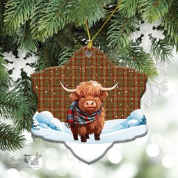 Scottish Reid Ancient Tartan Christmas Ceramic Ornament - Highland Cows Snow Style - Tartan Christmas Ornaments Scottish Plaid Tartan Plaid - ScotsTee - scotstee.com