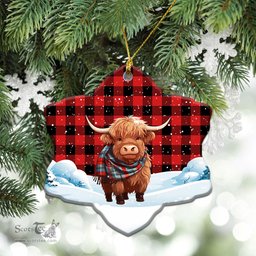 Scottish McGregor Rob Roy Modern Tartan Christmas Ceramic Ornament - Highland Cows Snow Style - Tartan Christmas Ornaments Scottish Plaid Tartan Plaid - ScotsTee - scotstee.com