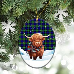 Scottish Sempill Modern Tartan Christmas Ceramic Ornament - Highland Cows Snow Style - Tartan Christmas Ornaments Scottish Plaid Tartan Plaid - ScotsTee - scotstee.com