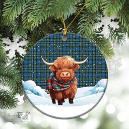 Scottish Robertson Hunting Ancient Tartan Christmas Ceramic Ornament - Highland Cows Snow Style - Tartan Christmas Ornaments Scottish Plaid Tartan Plaid - ScotsTee - scotstee.com