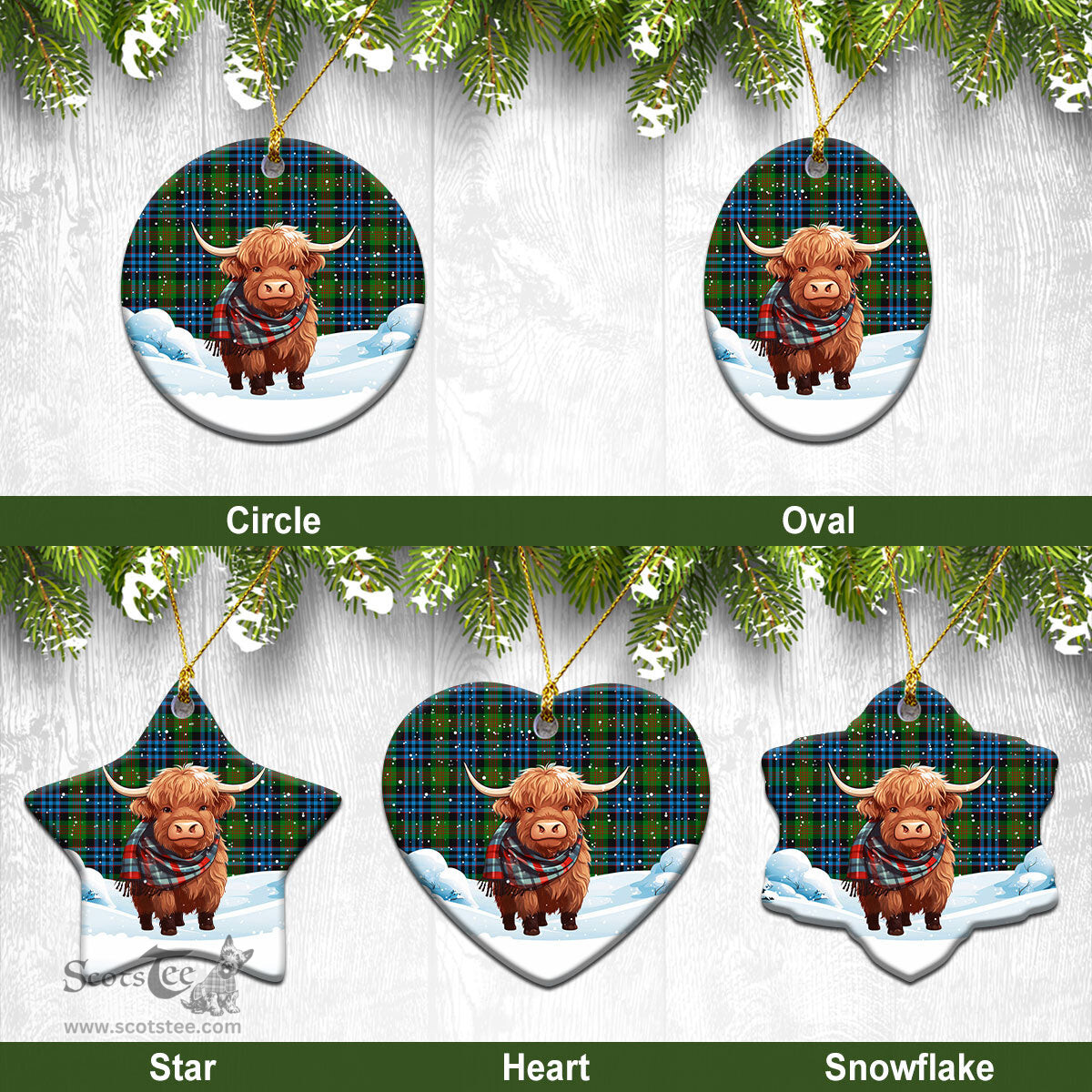 Scottish Newlands Tartan Christmas Ceramic Ornament - Highland Cows Snow Style - Tartan Christmas Ornaments Scottish Plaid Tartan Plaid - ScotsTee - scotstee.com