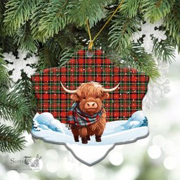 Scottish Stewart Royal Modern Tartan Christmas Ceramic Ornament - Highland Cows Snow Style - Tartan Christmas Ornaments Scottish Plaid Tartan Plaid - ScotsTee - scotstee.com
