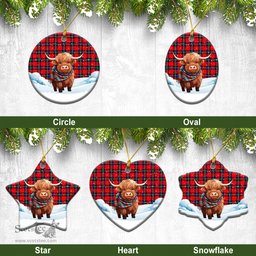 Scottish Ruthven Modern Tartan Christmas Ceramic Ornament - Highland Cows Snow Style - Tartan Christmas Ornaments Scottish Plaid Tartan Plaid - ScotsTee - scotstee.com