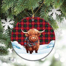 Scottish Roxburgh District Tartan Christmas Ceramic Ornament - Highland Cows Snow Style - Tartan Christmas Ornaments Scottish Plaid Tartan Plaid - ScotsTee - scotstee.com