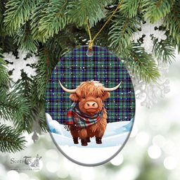 Scottish Stevenson Tartan Christmas Ceramic Ornament - Highland Cows Snow Style - Tartan Christmas Ornaments Scottish Plaid Tartan Plaid - ScotsTee - scotstee.com