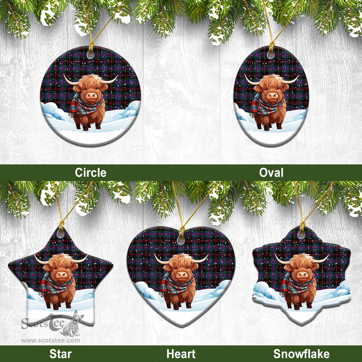 Scottish Nairn Tartan Christmas Ceramic Ornament - Highland Cows Snow Style - Tartan Christmas Ornaments Scottish Plaid Tartan Plaid - ScotsTee - scotstee.com