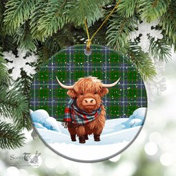 Scottish Pringle Tartan Christmas Ceramic Ornament - Highland Cows Snow Style - Tartan Christmas Ornaments Scottish Plaid Tartan Plaid - ScotsTee - scotstee.com