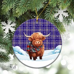 Scottish Ochterlony Tartan Christmas Ceramic Ornament - Highland Cows Snow Style - Tartan Christmas Ornaments Scottish Plaid Tartan Plaid - ScotsTee - scotstee.com