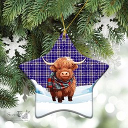 Scottish Ochterlony Tartan Christmas Ceramic Ornament - Highland Cows Snow Style - Tartan Christmas Ornaments Scottish Plaid Tartan Plaid - ScotsTee - scotstee.com