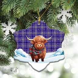 Scottish Ochterlony Tartan Christmas Ceramic Ornament - Highland Cows Snow Style - Tartan Christmas Ornaments Scottish Plaid Tartan Plaid - ScotsTee - scotstee.com
